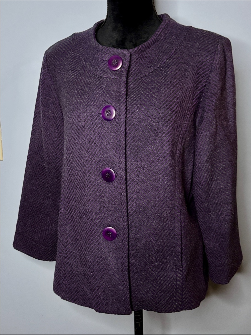 VTG Pendleton Wool Crop Jacket Purple Herringbone Jackie O Mod 60s Style